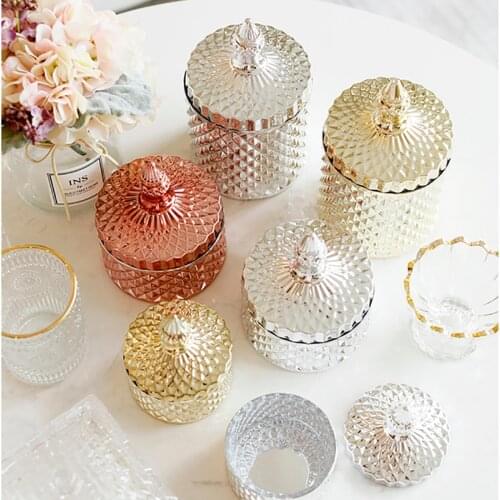 Art Diamond Glass Jars with Cover Jewelry Decoration Glass Container Nordic Rose Gold Cookie Kitchen Spices Candy Storage Box
