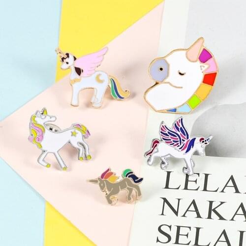 Horse Unicorn Icons Brooches Badges on Backpack Animal Style Clothes Denim jewelry Accessories Enamel Pins Cartoon Pin Kids Gift