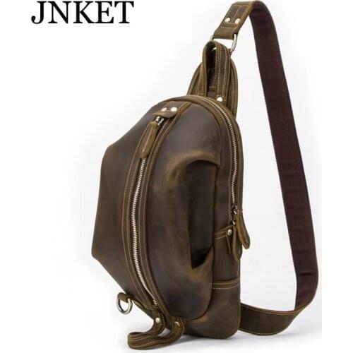 JNKET New Men Retro Cow Leather Chest Bag Men Shoulder Bag Crossbody Bags Fashion Handbag Bags Messenger Bags Sling Bag