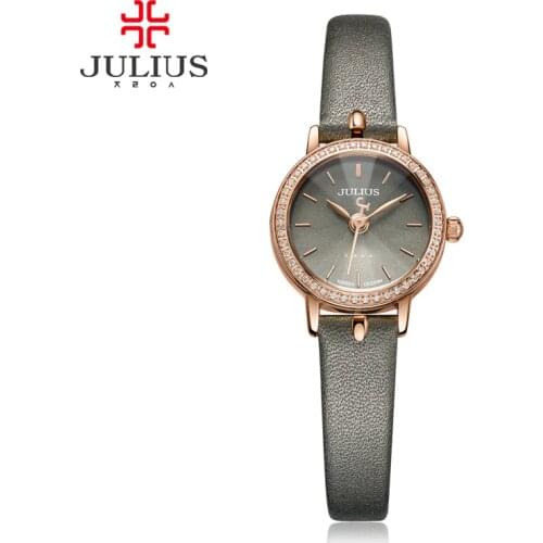 JULIUS 2017 Spring New Design Watch Zircon Diamond Ultra Slim Womens Elegant Gray Leather Montre Femme Erkek Kol Saati JA-966