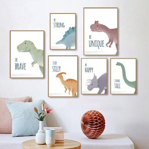 Dinosaur Cartoon Posters And Prints Nursery Canvas Painting Cute Wall Art Pictures For Boys Kids Room Home Decoration