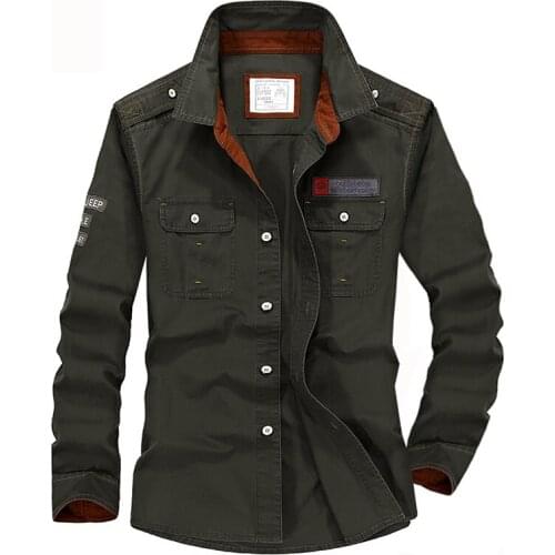 Plus Size S-XXXXL 5XL Brand 100% Cotton Long Sleeve Denim Shirts Men Army Green Militray Casual Camiseta Masculina