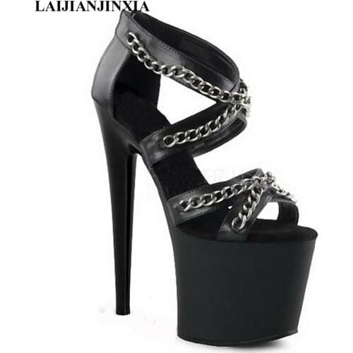 New special offer unique metal chain bag with black temptation stage 20 cm high heel Dance Shoes