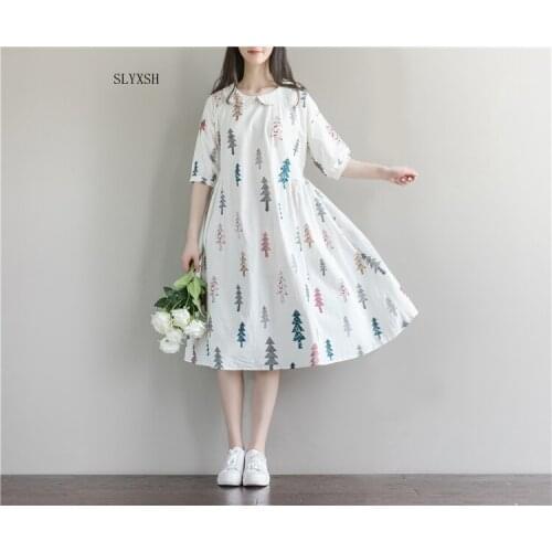 Maternity Clothes New Arrival Dresses for Pregnant Women Fashion Doll Collar Print Cotton Linen Losse Casual Pregnancy Dress