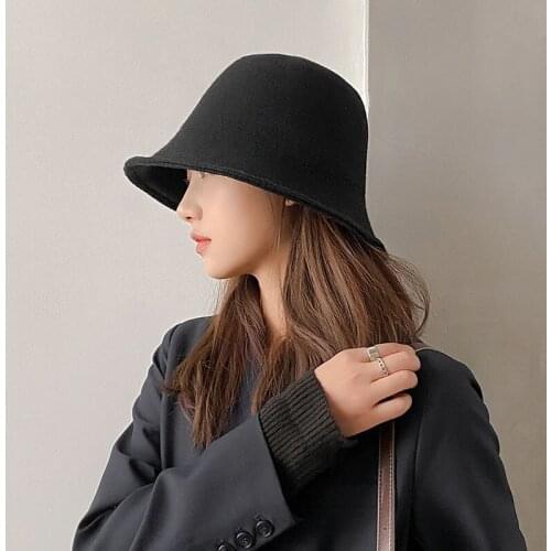Autumn Winter Wool Blend Bucket Hat Knitted Hat Women Knit Cap Comfortable Warm Hat Fisherman Hat Casual Gorros Panama