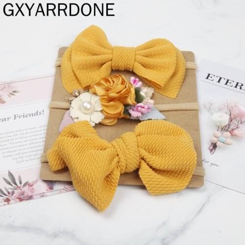 Newborn Baby Headbands Hair Bows Kids Toddler Nylon Headband Elastic Hair Band Headwear Children Girl Hair Accessories 3pcs/lot