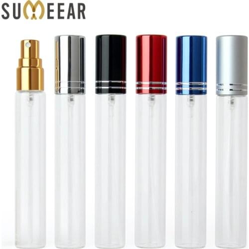 18PCS/Lot 15ml Clear Glass Atomizer Bottle Refillable Colorfull Aluminum cap Spray Perfume Bottle Travel Bottles Container