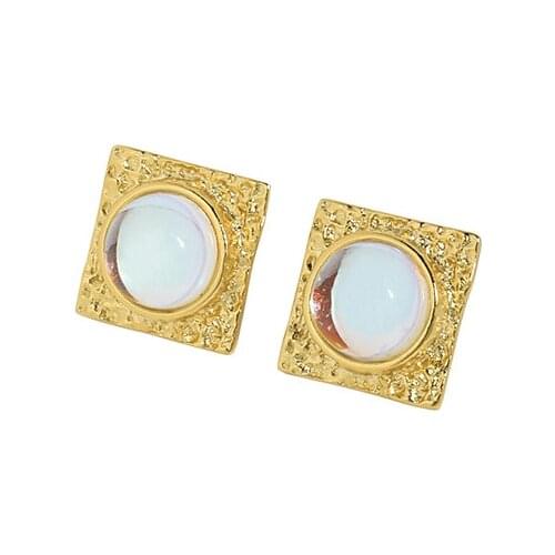 REAL. Authentic 925 Sterling silver Moonstone into the Irregular Square Geometric Piercing ear Stud earrings Jewelry C-442