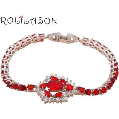 ROLILASON classic gift for mothers day women Red Crystal AAA Zircon Silver charm bracelets Health Fashion jewelry TB438