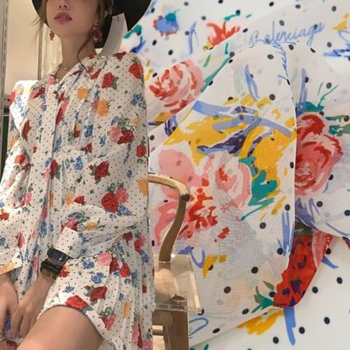 Romantic and sweet polka dot rose flower digital printing cloth fabric for dress tissus au mètre telas por metro tissu vestidos