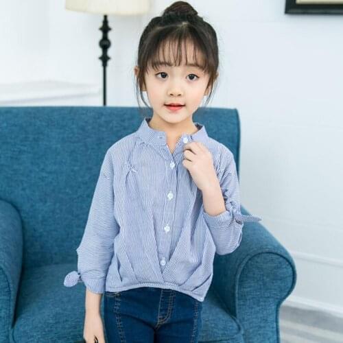 Spring Fall Toddler Teenage Girls Shirts Striped Blouses Long Sleeve Cotton Children Clothes School Girl White Blouse Kids Tops