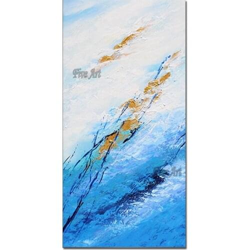 Handmade Light Blue Color Hand Painted Abstract Oil Painting On Canvas Modern Wall Decor Picture for Living Room Unframed