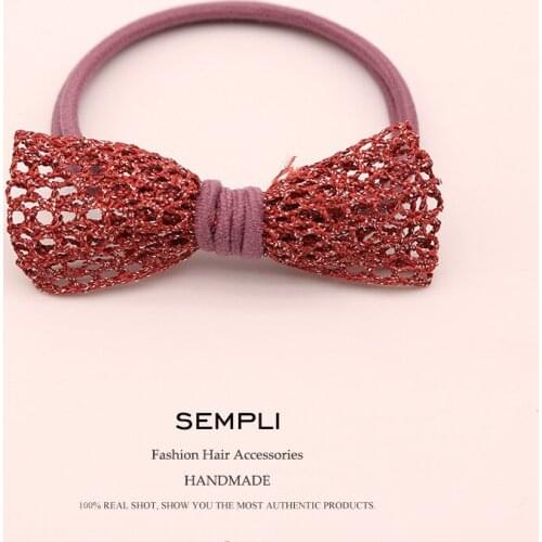 Sempli Solid Elastic Hair Bands Glitter Basic Bow Tie High Elasticity Women Girls Hair Band Children Headbands Hair Accessories