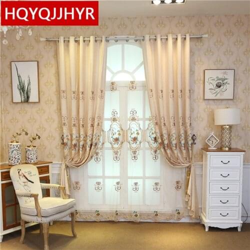 Luxury Beige Brown Blue Purple Embroidered Blackout Embroidery Curtains For Living Room Bedroom Hotel Kitchen Custom Curtains