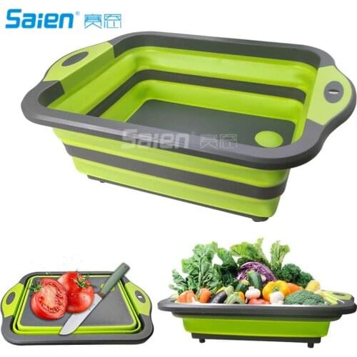Collapsible Cutting Board, Portable Camping Kitchen Sink- Foldable Washing Basket Silicone Dish Tub for BBQ Prep/Picnic/Camping