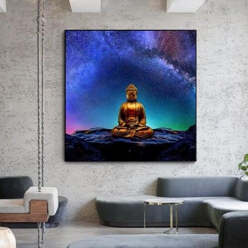 Modern Meditation Buddha Statue Posters and Prints Wall Art Canvas Painting Buddhist Picture for Living Room Aisle Home Decor