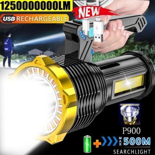 300W High Power Led Spotlight Floodlight Searchlight With Side Light Power Display Camping Lamp 8 Modes Portable Flashlight
