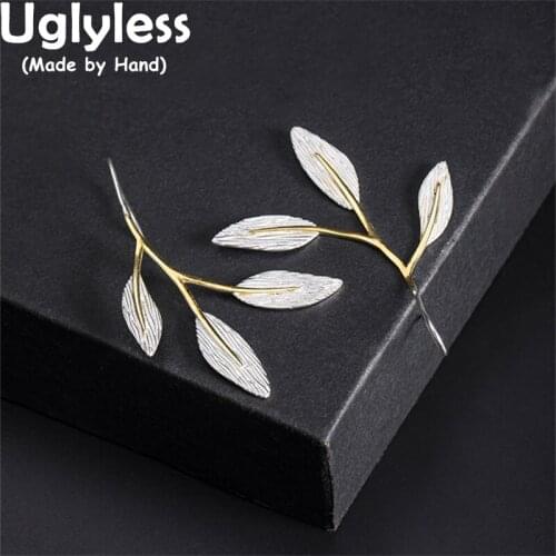 Uglyless Simple Delicate Leaves Brooches for Men Elegant Suits Dress Jewelry 925 Silver Orchid Grass Pins Brooch for Women Gold