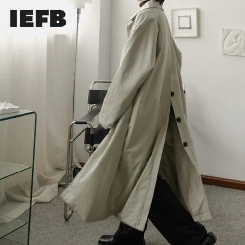 IEFB mens wear Niche design oversize long coat simple casual back buckle windbreaker vintage single breasted trech new 9Y3715