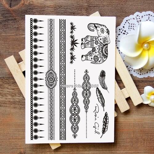 Waterproof Metallic Gold Silver White Temporary Tattoo For Black India Henna Tattoo Love Flower Pattern #011