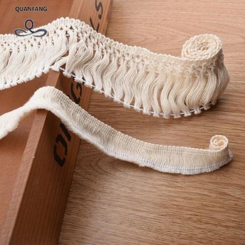 Knitted Cotton tassel Lace Ribbon Beige Color,5 Yard/Piece,DIY Handmade,Wedding Party/Craft &Gift Packing/Child Dress/Decoration