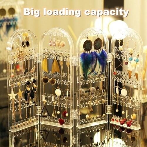 Jewelry Earring Holder Stand Wall Haning Clear Plastic Display Rack Foldaway Ear Stud Necklace Organizer Bracelet Storage Box