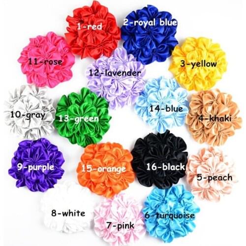 120pcs/lot 10CM 16colors Hair Clip Fashion Satin Hair Flower For Children Hair Accessories Handmade Fabric Flowers For Headbands