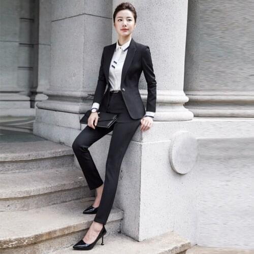 Professional Womens Suits Autumn Winter Fashion Simple Temperament Wild High-End Women Two-Piece Pant Suits Plus Size 2021 New