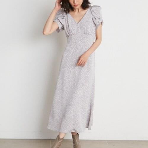 Japanese Sweet Floral Print Puff Short Sleeve Dress V-Neck Belt Slim A-line Vestidos 2021 Early Autumn Temperamrnt Robe Femme