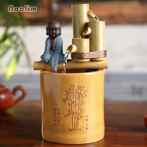 110V/220V Monk Bamboo Tube Desktop Water Fountain Feng Shui Ornament Office Home Decor Lucky Waterscape Store Opening Gift