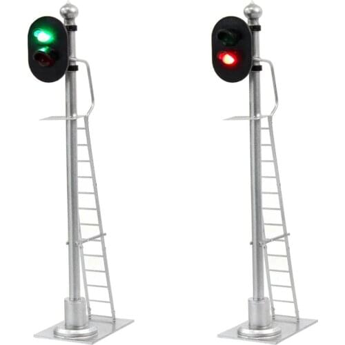 2pcs Model Railroad Train Signals Red Green Block Signal O Scale 12.5cm Traffic Light Silver Post with Ladder JTD433GR