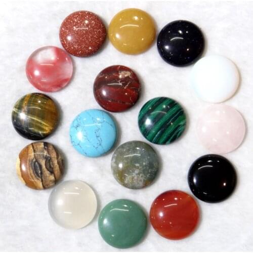 25mm Natural stone Quartz crystal Turquoises lapis Round Cabochon Pendant for diy Jewelry making necklace Accessories20pcs