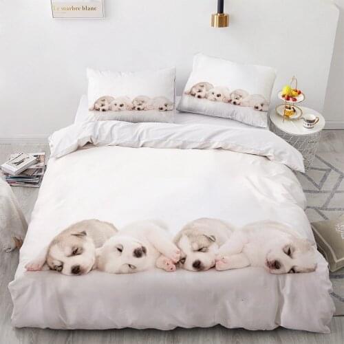 3D Bedding Sets Pets Dog White Duvet Quilt Cover Set Comforter Bed Linen Pillowcase King Queen 200*230cm Size Dogs