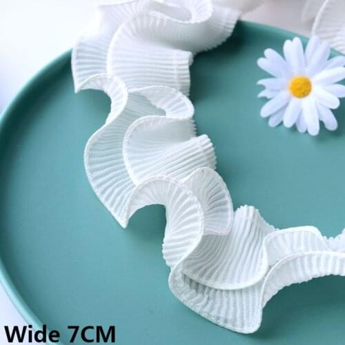 7CM Wide Double 3d Chiffon Pleated Fabric Wave Ruffle Trim Elastic Lace Collar Trim Dress Applique Skirts Hemlines Sewing Decor