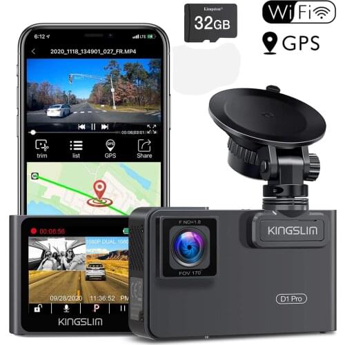AKASO Full HD 1080P Dual Lens Car Dash Camera 2K Wifi Dash Cam with Phone App GPS Dual Video Recorder Car DVR Included 32GB Card