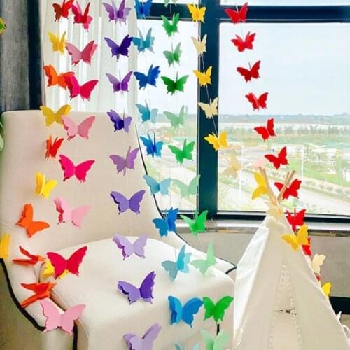 2.7m 3D Butterfly Paper Banner Garland Banner for Birthday Party Baby Shower Gradual Colorful Curtain Wedding Girl Decoration