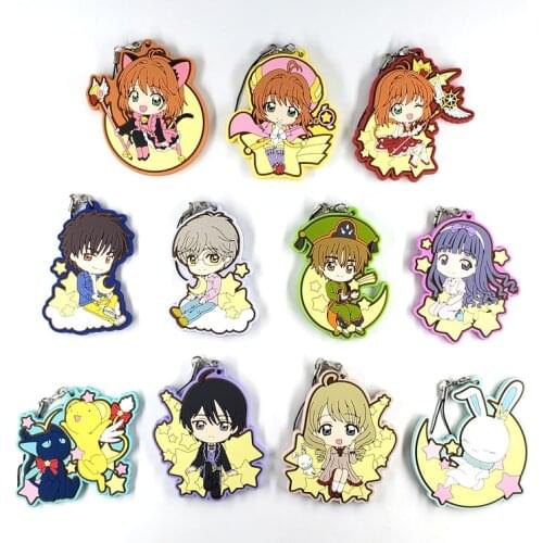 Card Captor/SAKU/KINOMOTO SAKURA/DAIDOUJI TOMOYO/LI SYAORAN/KIN Japanese anime figure RUBBER mobile phone charm/key chain/strap
