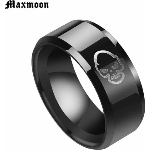 Maxmoon Black Ring for Men Skull Stainless Steel Metal Mens Ring Jewelry Halloween Undead Decorations Accessories