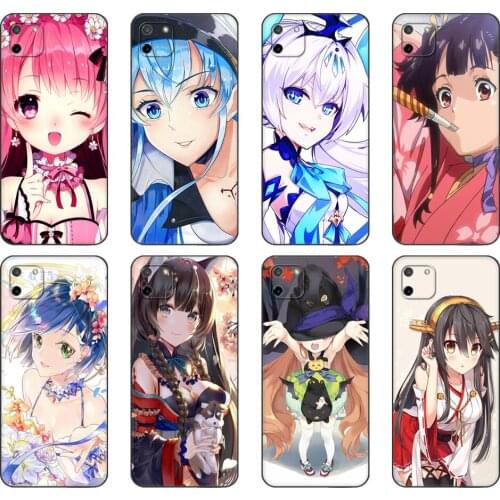 Black tpu Case For OPPO Realme C11 C20 C21 Case Back Cover Bumper kawaii girl anime