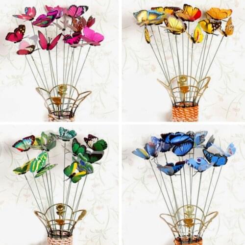 10Pcs/Set Simulation Butterfly Stick Flower Pot Decor Ornament Flowerpot Vase Garden Bonsai Plant Lawn Garden Decorations