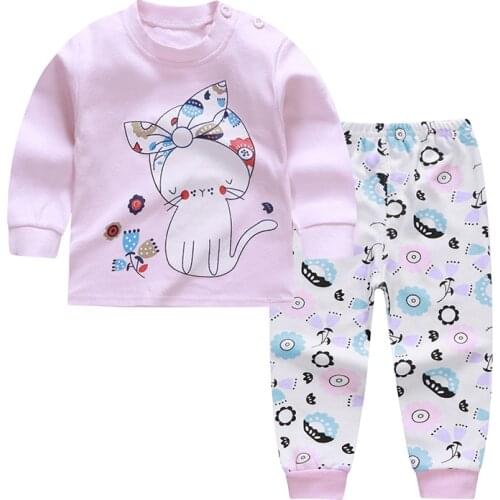 Kids Pajamas Sets Baby Boys Girls Cotton Long Sleeved T-shirt+Pant Cartoon Girl Clothing Autumn Sleepwear Suit Pyjama Trousers