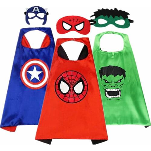 Childrens Halloween Cloak Costume Kids Spider-Man/Hulk/Iron Man/Captain America Superhero Cloak/Mask Cosplay Set