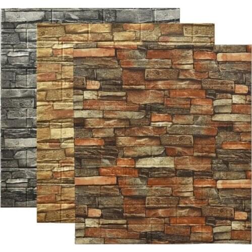 Home Decor 3D PE Wood Grain Wall Stickers Paper Brick Stone wallpaper Rustic Effect Self-adhesive Home Decor Sticker Room