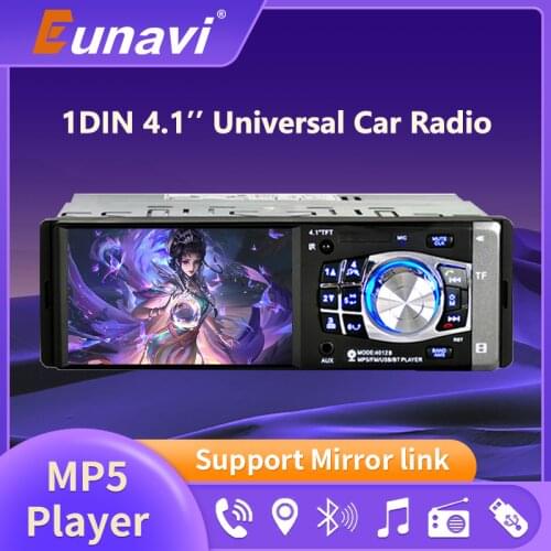 Eunavi 1din Bluetooth Autoradio Car Stereo Radio Touch Screen FM Aux Input USB AUX 12V In-dash 1 din 4.1" MP3 Multimedia Player