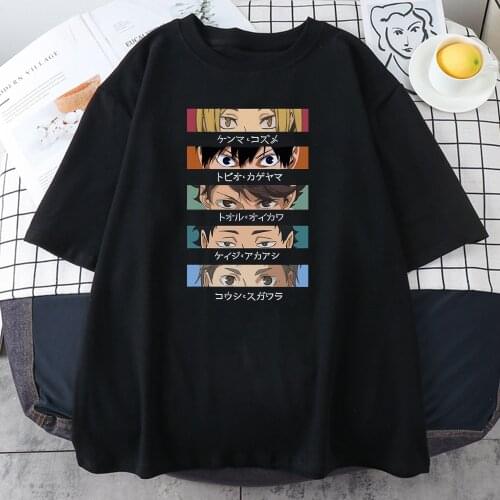 Haikyuu Japanese Cartoon Printing Women t-Shirts Oversized Soft Fashion Tops Casual Loose Tshirts Crewneck Loose Female Tshirt