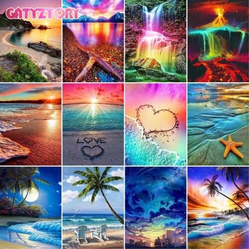 GATYZTORY Full Square Diamond Painting Waterfall Landscape 5D DIY Diamond Embroidery Mosaic Art Kits Home Decoration