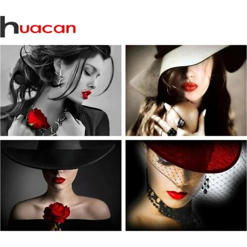 Huacan DIY Diamond Painting 5d Woman Full Square Diamond Embroidery Cross Stitch Portrait Handicraft Art Wall Decoration