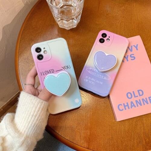 Ins Korea Love Stand Holder Lens Phone Case For iPhone12 11Pro Xsmax 78Plus SE2020 XR imd Full Cover Skinny Capa Protection