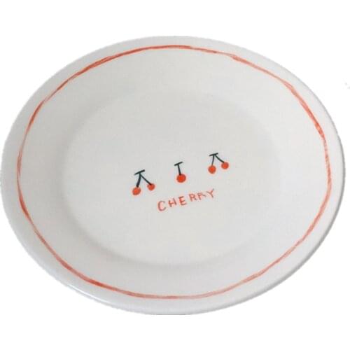 Kawaii Korean Style Cherry Pattern Round Plates Ceramic Flower Salad Bread Cake Dessert Dish Platters Party Tablewares