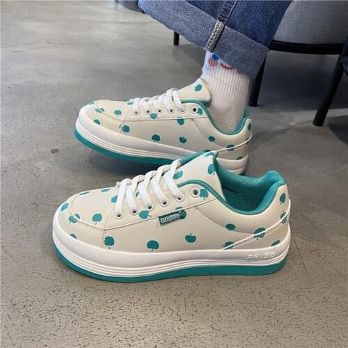 New Japanese Lolita Sports Shoes Green Printed Sporting Sneakers Womens Soft Sweet Girl Loli Running Casual Board Shoe Lace Up